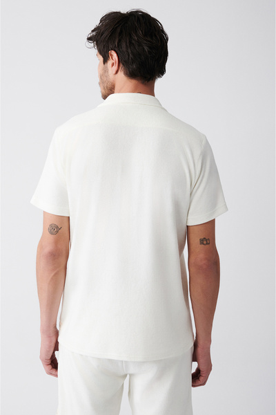 Avva Erkek Beyaz Apaj Yaka Kısa Kollu Pamuklu Havlu Gömlek A31Y1145