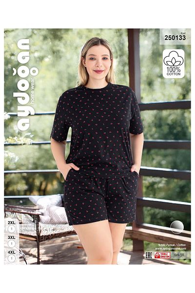 Aydoğan Women's Plus Size 100% Cotton Shorts Suit 250133
