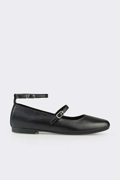 Elle Shoes Black Leather Women's Ballerinas