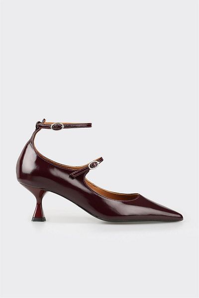 Elle Shoes Burgundy Leather Women's Heeled Shoes