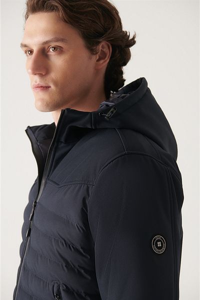 Avva Ανδρικό ελαφρύ παλτό με κουκούλα Navy Blue, αντιανεμικό, A22y6083
