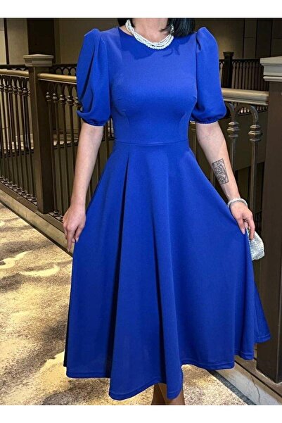 BÜŞRA TEZEL MODA Γυναικείο μακρύ φόρεμα με κοντό μανίκι από καουτσούκ