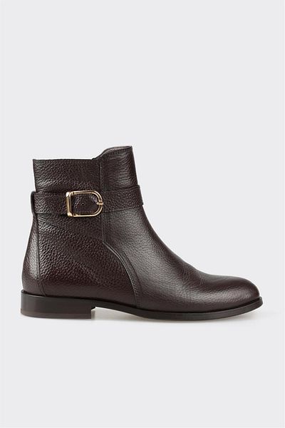 Elle Shoes Καφέ Δερμάτινες Γυναικείες Flat Μπότες