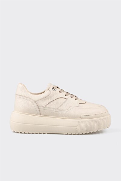 Elle Shoes Ekru Deri Kadın Spor Ayakkabı