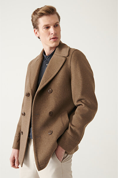 Avva Ανδρικό παλτό βιζόν με διπλό γιακά μάλλινο κασμίρ A22y6101