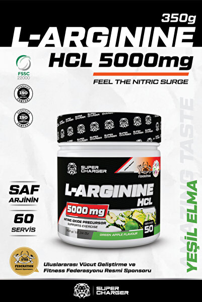 supercharger L-arginine Hcl Tozu 350g Yeşil Elma Aromalı, Nitrik Oksit Ve Kas...