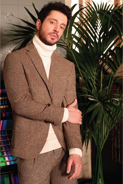 Avva Men's Ecru Full Turtleneck Reglan Sleeve Wool Sweater A22Y5036