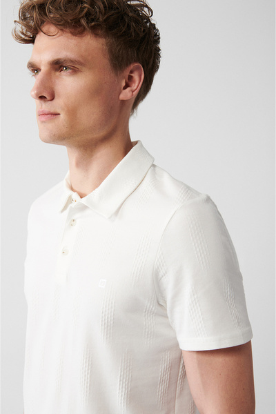 Avva Ecru-Jacquard-Lycra-Polo-Kragen-T-Shirt für Herren A31y1019