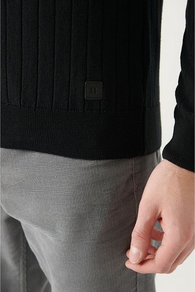 Avva Men's Black Crew Neck Jacquard Knitwear Sweater A22Y5179