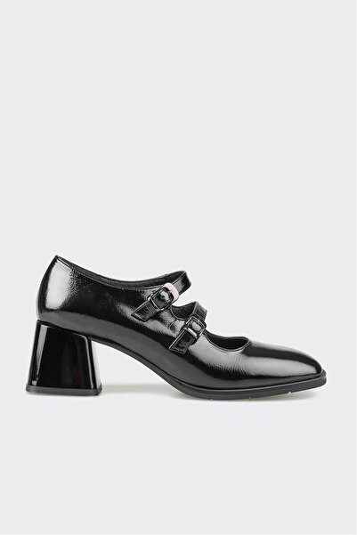 Elle Shoes Siyah Deri Kadın Topuklu Ayakkabı