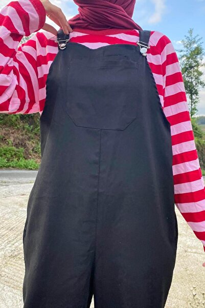 lamelif Kangaroo Jumpsuit with Front Pocket Black