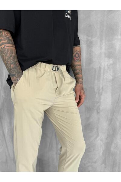ablukaonline Erkek Beli Lastikli Tecno Kumaş Slim Fit Pantolon Bej