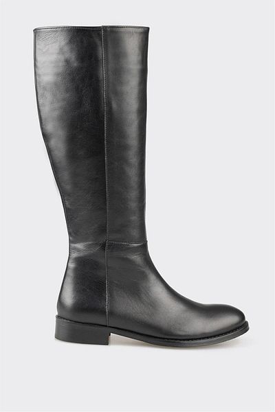 Elle Shoes Black Leather Women's Flat Boots