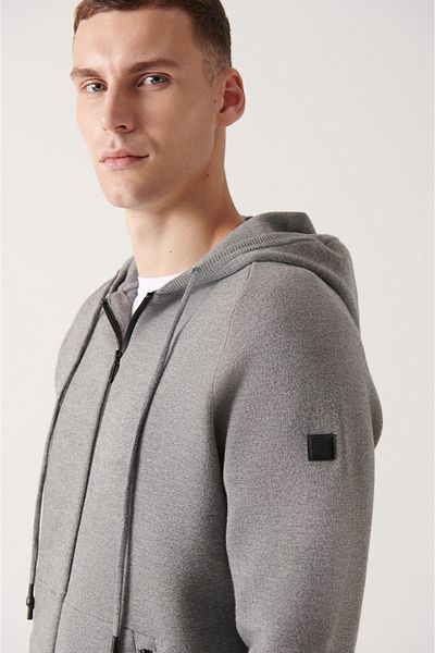 Avva Men's Anthracite Hooded Zippered Cardigan Coat A22Y6097