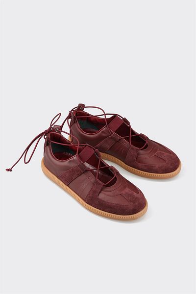 Elle Shoes Claret Red Leather Women's Sports Shoes
