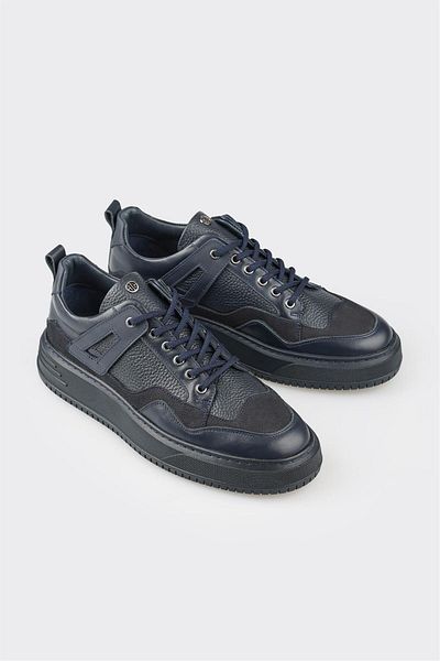 Elle Shoes Navy Blue Leather Men's Sports Shoes