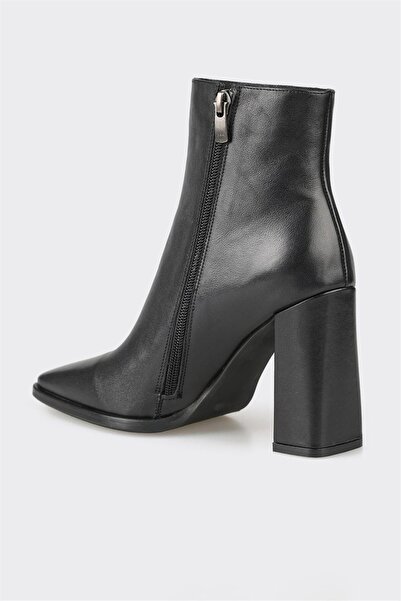 Elle Shoes Siyah Deri Kadın Topuklu Bot