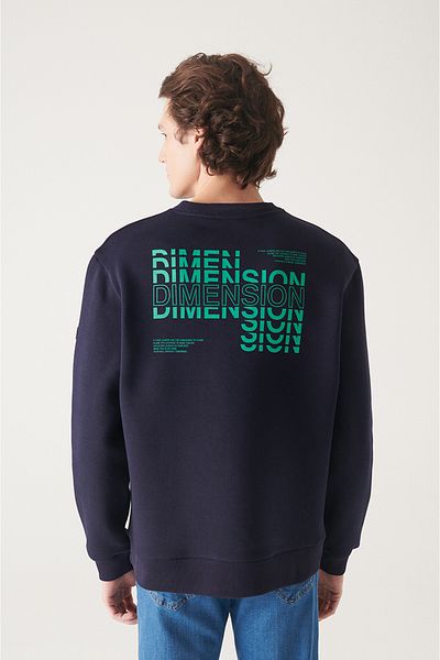 Avva Ανδρικό φούτερ με λαιμόκοψη με 3 κλωστές Navy Blue Crew A22y1108