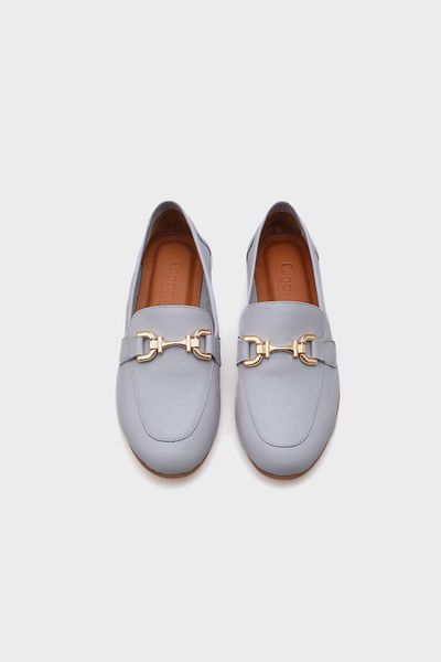 Capone Outfitters Γυναικείο Loafer γκρι από γνήσιο δέρμα με χρυσή αγκράφα