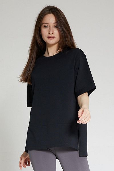 Chandraswear Black Women's Cotton Slit Oversize T-shirt - Nors