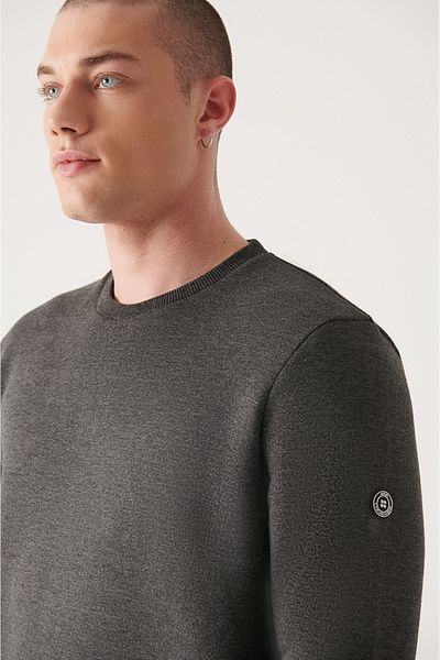 Avva Men's Anthracite Crew Neck 3 Thread Raised Printed Sweatshirt A22Y1105
