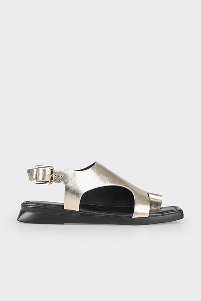 Elle Shoes Gold Leather Women's Flat Sandals