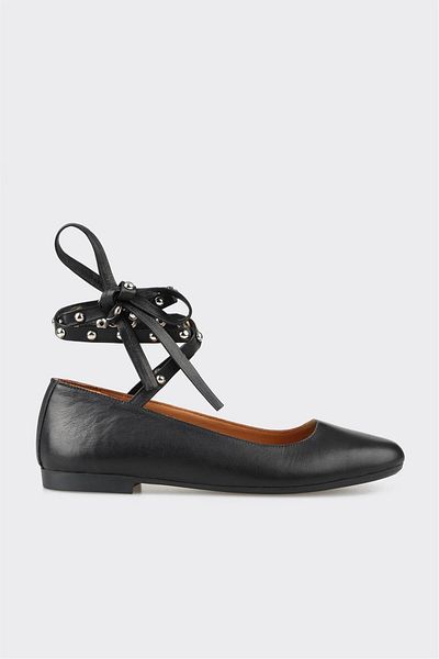 Elle Shoes Black Leather Women's Ballerinas