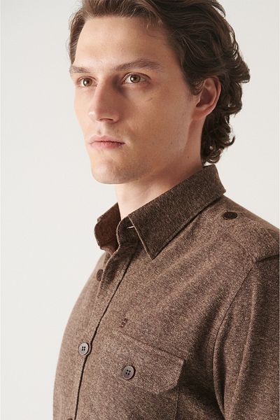 Avva Men's Brown Epaulet Detailed 100% Cotton Shirt A22Y2024