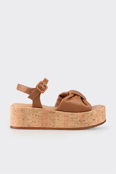 Elle Shoes Tan Leather Women's Sandals