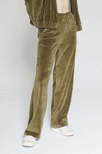 Chandraswear Khaki Women's Velvet Wide Leg Sweatpants - Tare
