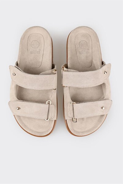 Elle Shoes Bej Deri Kadın Terlik