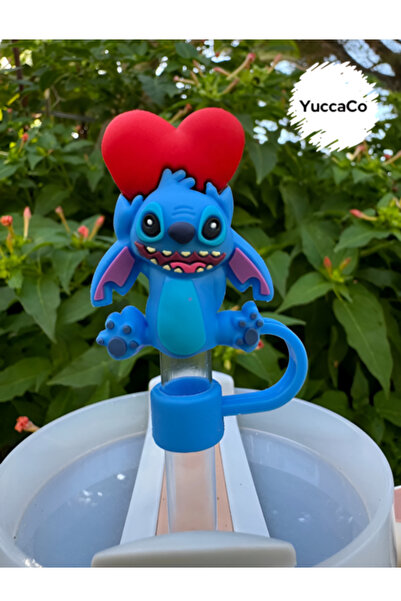 YuccaCo Accessorize Your Life Kalpli Stitch Ayıcıklı Termos Aksesuar/Stiç Pipet Koruyucu/Kalpli Stiç Kalp Pipet Tıpası