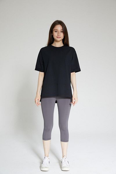 Chandraswear Black Women's Cotton Slit Oversize T-shirt - Nors