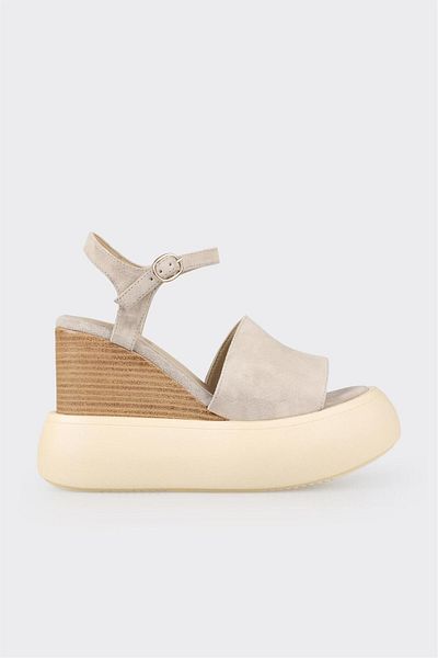 Elle Shoes Beige Women's Wedge Heel Sandals