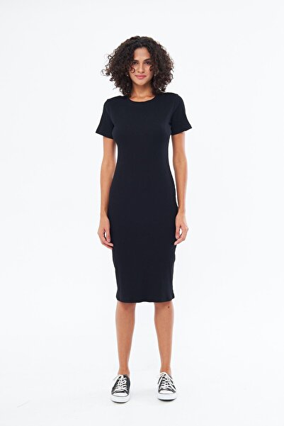 Chandraswear Black Long Short Sleeve Women's Dress - Summer