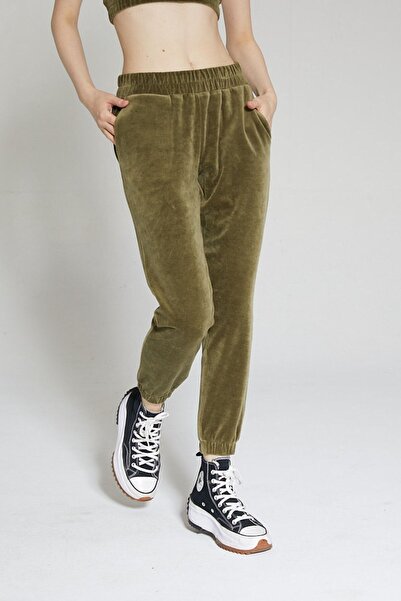 Chandraswear Khaki Women's Velvet Jogger Pants - Valet