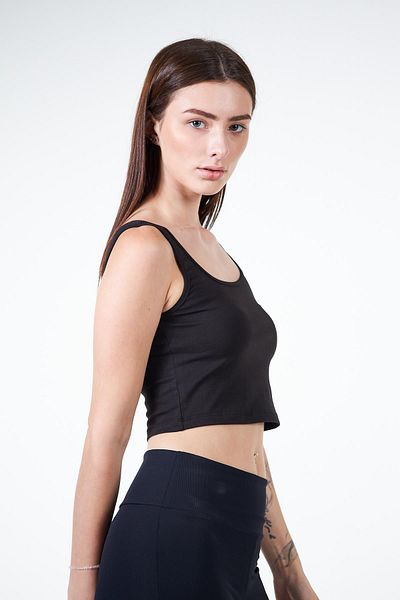 Chandraswear Black Women's Strappy Crop Athlete T-shirt - Feeled