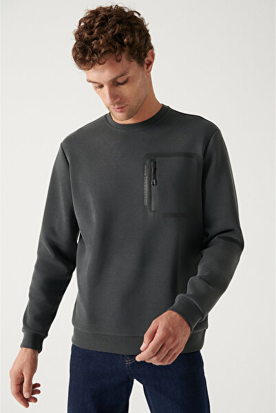Avva Men's Anthracite Crew Neck Soft Touch Sweatshirt A22Y1274