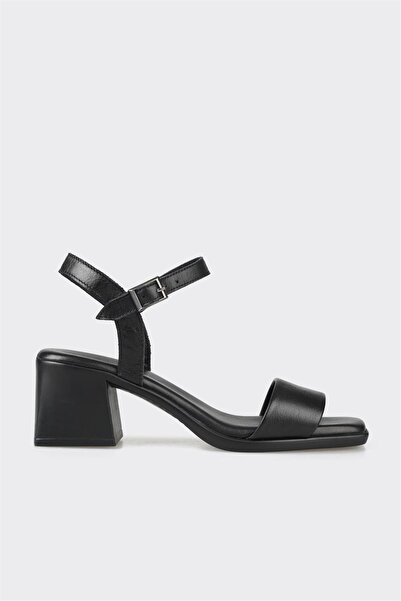 Elle Shoes Siyah Deri Kadın Topuklu Sandalet