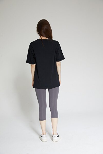 Chandraswear Black Women's Cotton Slit Oversize T-shirt - Nors