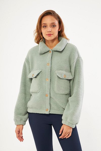 Chandraswear Sherpa Cardigan Pocket Detailed Buttoned Mint - Cecila