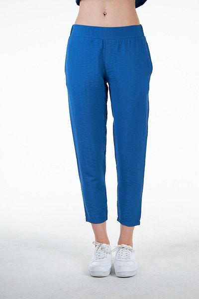 Chandraswear Blue Women's Linen Look Carrot Fit Carrot Trousers - Perla