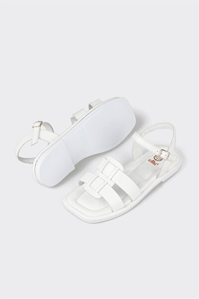 Elle Shoes White Leather Women's Flat Sandals