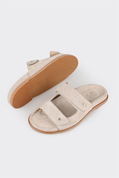 Elle Shoes Bej Deri Kadın Terlik