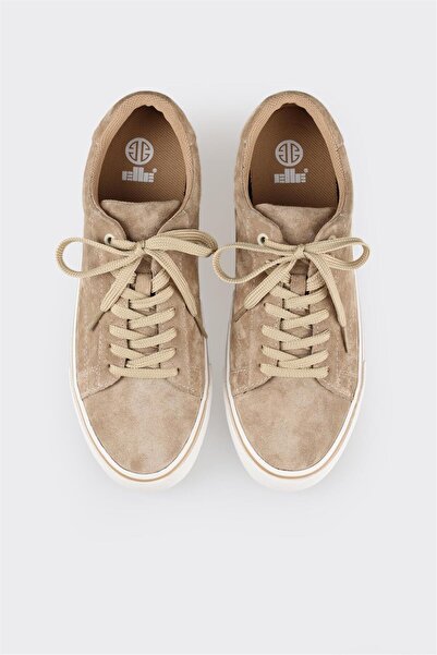 Elle Shoes Bej Deri Erkek Spor Ayakkabı