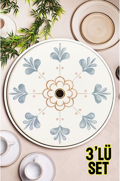 kutuTR 🌸   مجموعة صواني MDF مكونة من 3 قطع (24 سم) M21 تجمع بين الأناقة والبساطة