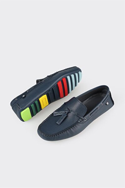 Elle Shoes Navy Blue Leather Men's Casual Shoes