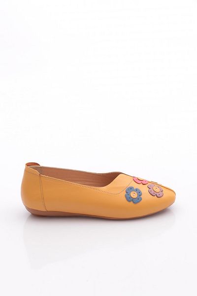 DGN Balerini de damă de culoare muștar - piele naturală cu detalii despre accesorii 82132110