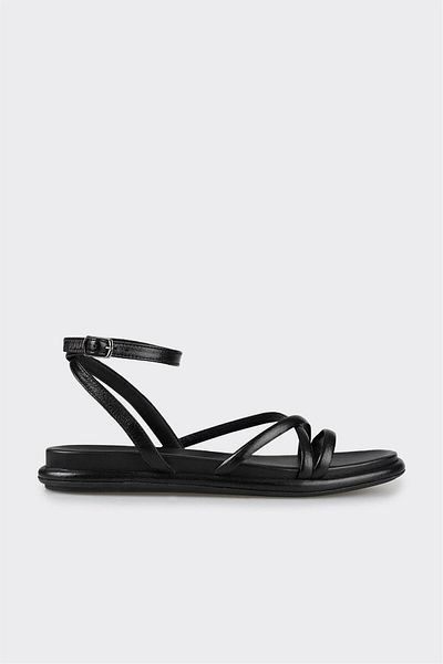 Elle Shoes Black Leather Women's Flat Sandals