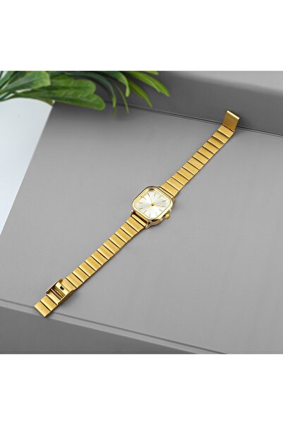 Arzu Butik Women's Wristwatch Metal Strap Minimal Square Gold Color
